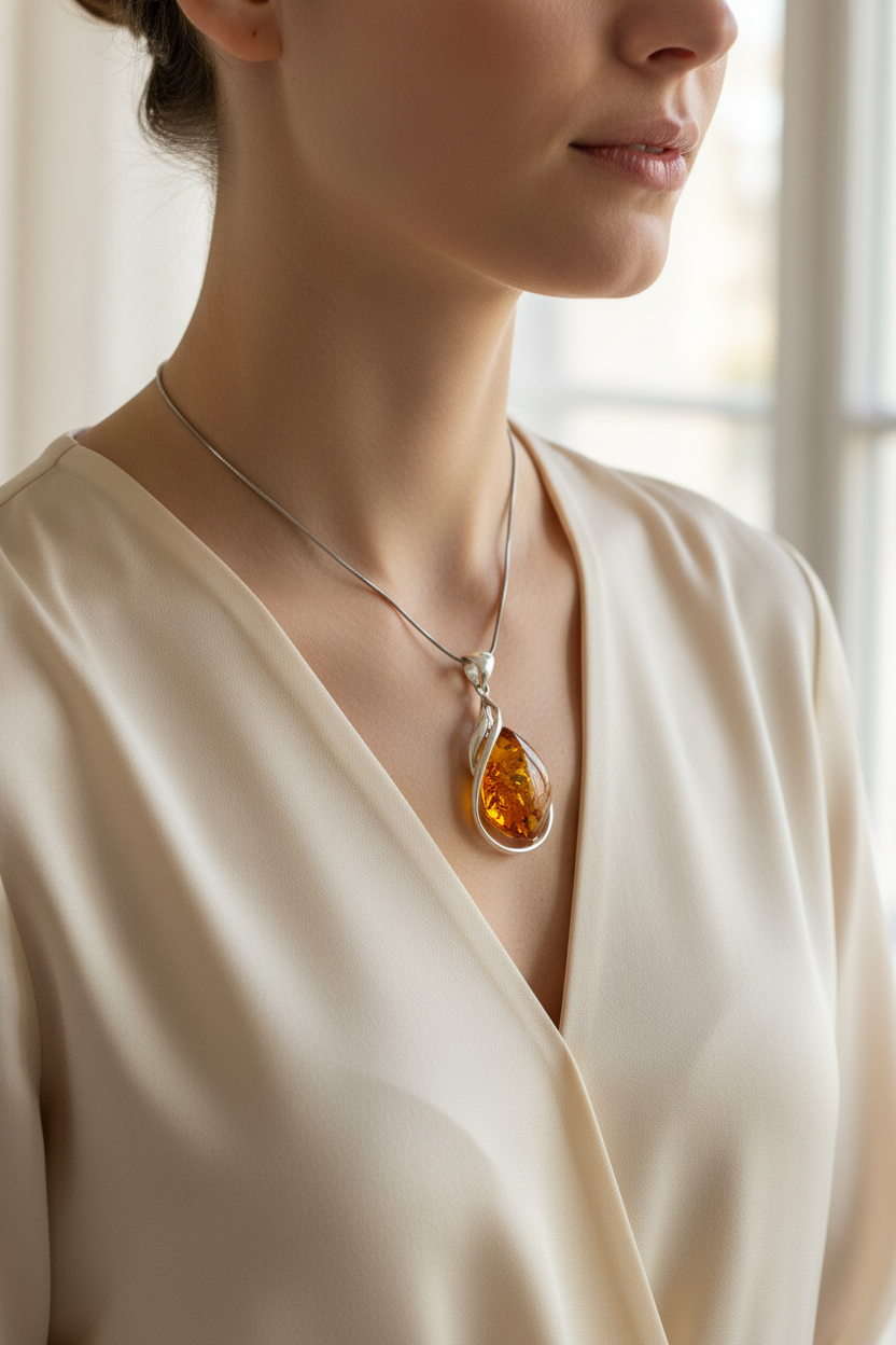 Luxus Echtschmuck: Großer, strahlender Bernstein-Anhänger