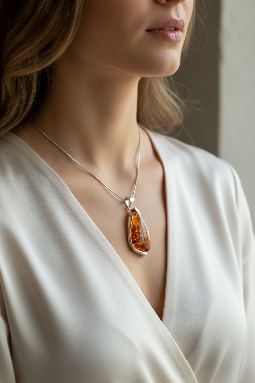 Designer-Unikat aus echtem 925 Sterling Silber und edlem Naturbernstein