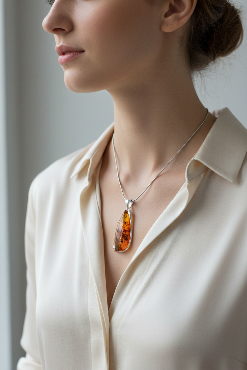 Designer-Unikat aus echtem 925 Sterling Silber und edlem Naturbernstein