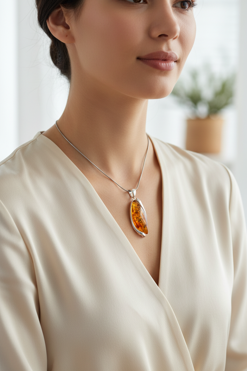 Design-Statement aus echtem Bernstein: Handgemachter 925er Anhänger