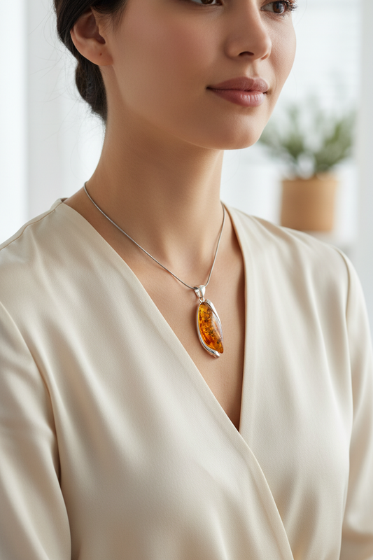Design-Statement aus echtem Bernstein: Handgemachter 925er Anhänger