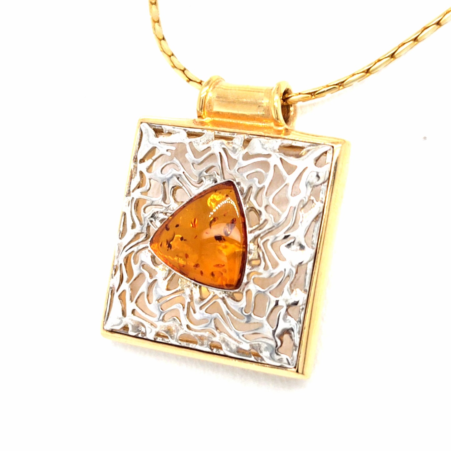 Moderner Bernstein-Anhänger aus Sterling Silber mit Gold-Akzenten