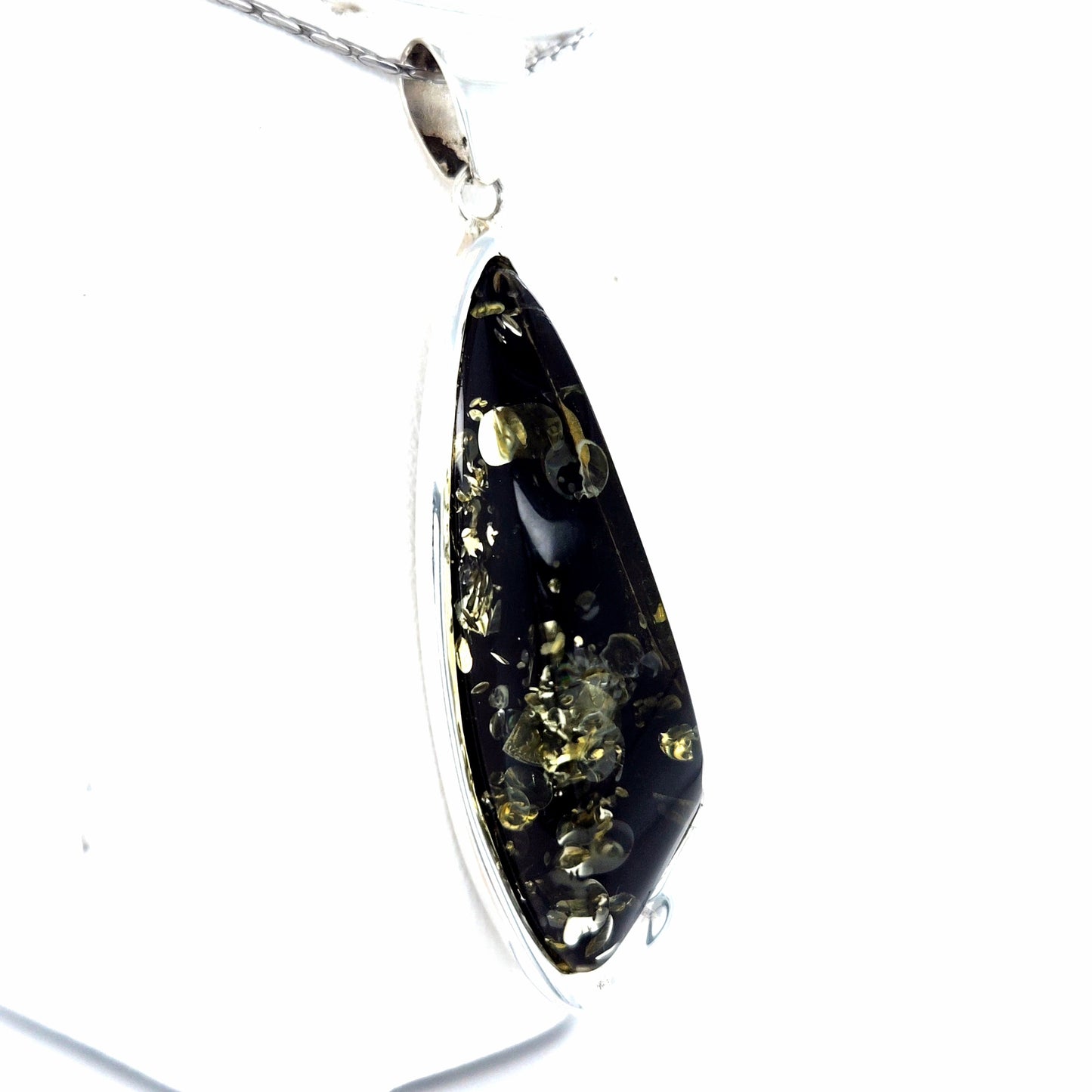 Statement-sieraden: Barnsteen hanger "Groene diepte" van sterlingzilver