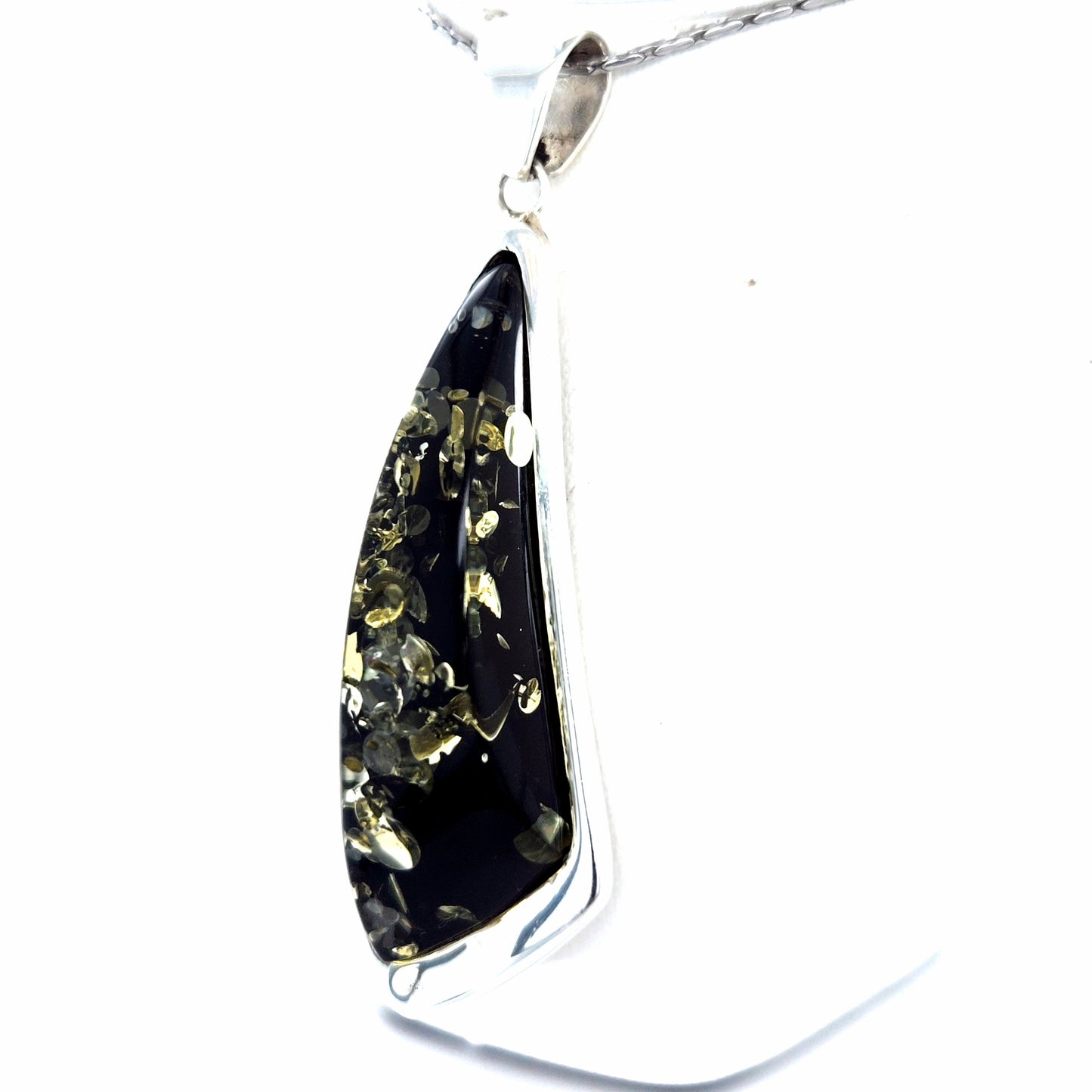 Statement-sieraden: Barnsteen hanger "Groene diepte" van sterlingzilver