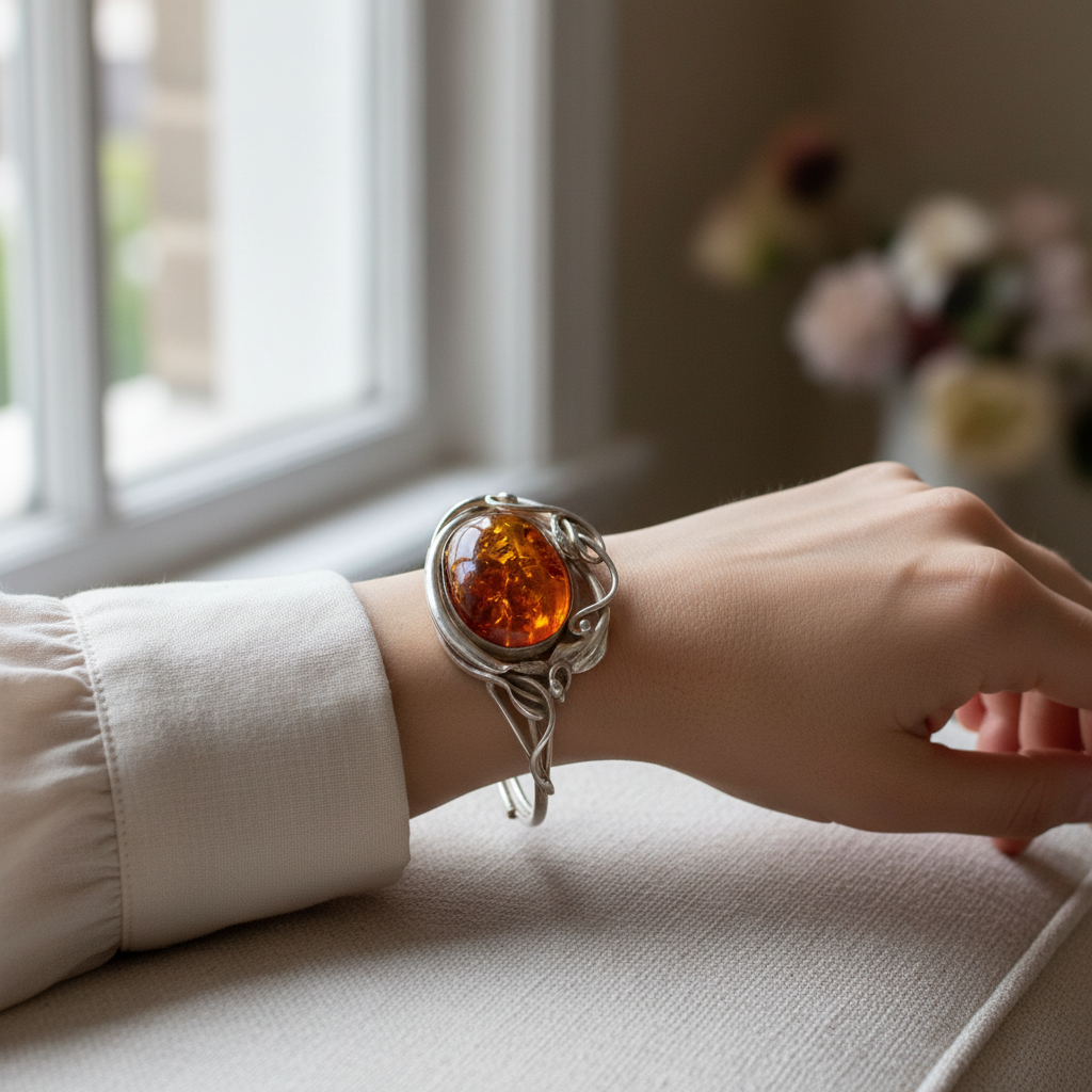 Einzigartiger Statement-Armspange mit Orange Bernstein Antik-Stil