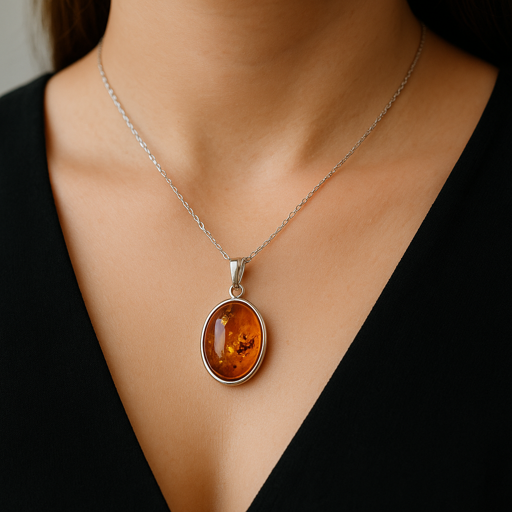 Ovaler Bernstein Anhänger warmes Orange Unikat