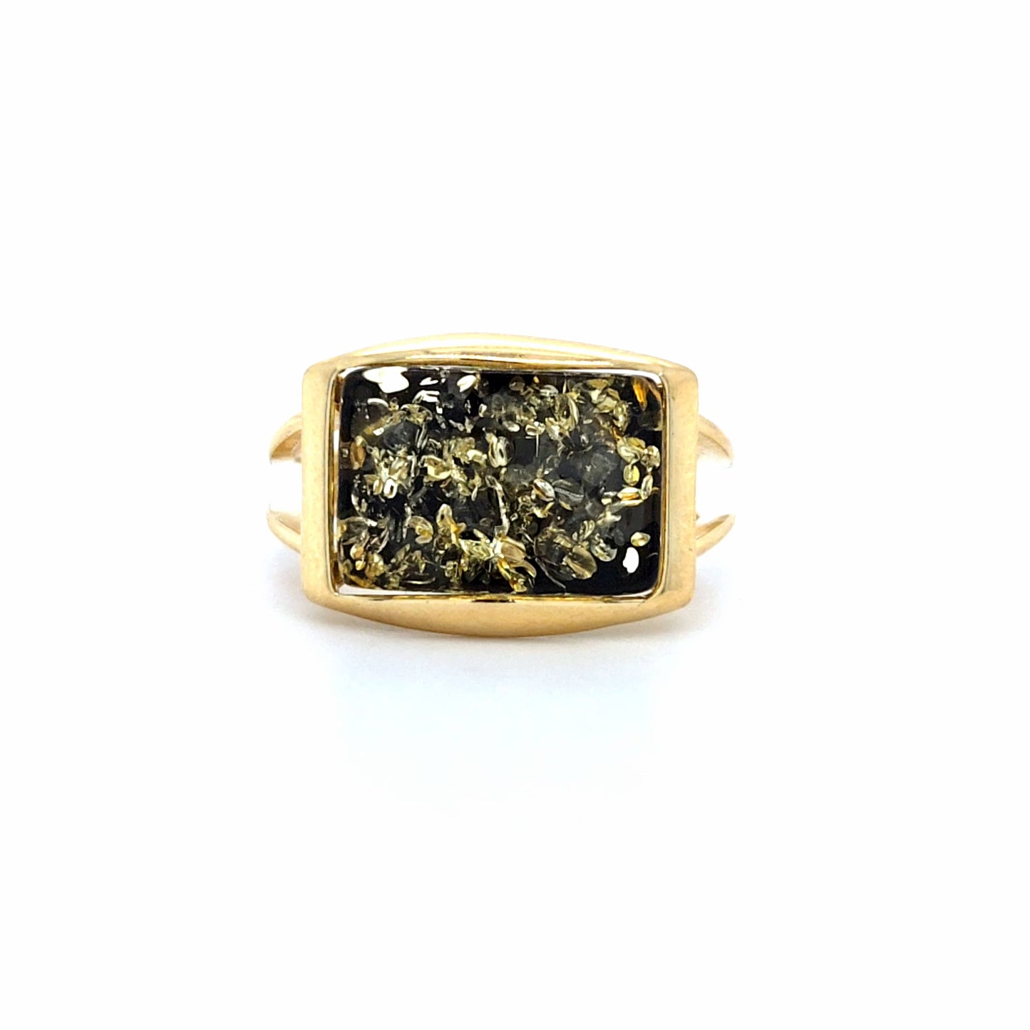 Moderner Ring mit Bernstein – 24 Karat Goldauflage in zwei Schichten