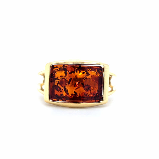 Bague moderne avec ambre – Plaqué or 24 carats en deux couches  