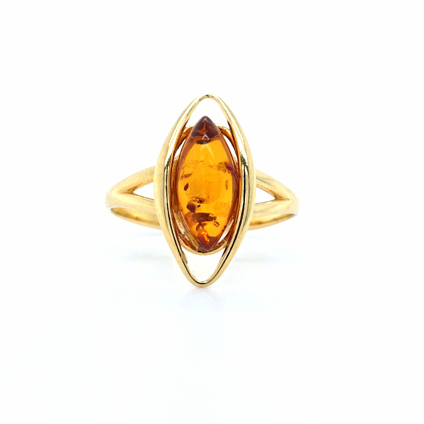 Marquise-Bernstein-Ring – Klassisches Design in Goldoptik