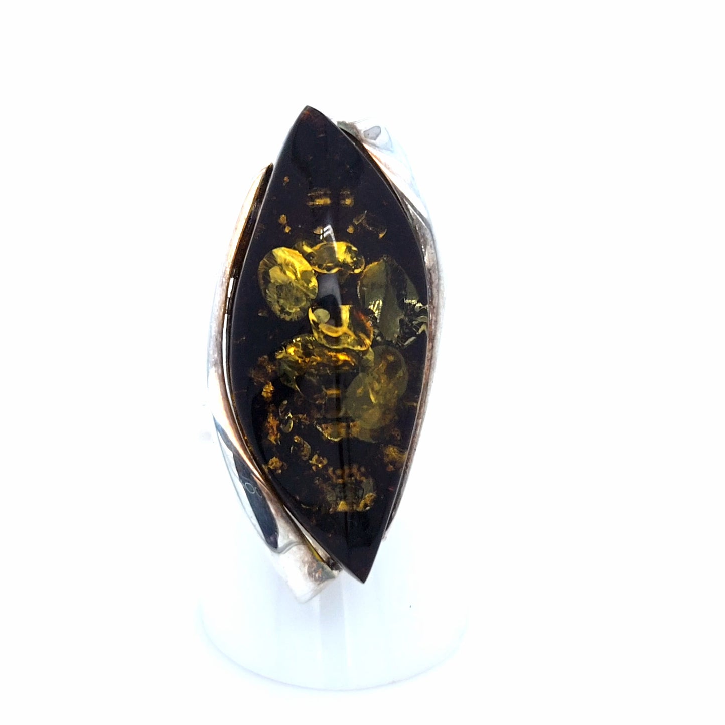 Luxus Unikat Echtschmuck Ring verstellbar mit grünem Bernstein und Silber
