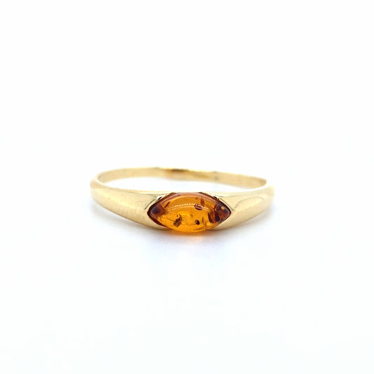 Bague minimaliste en argent avec ambre marquise – Plaqué or 24 carats  