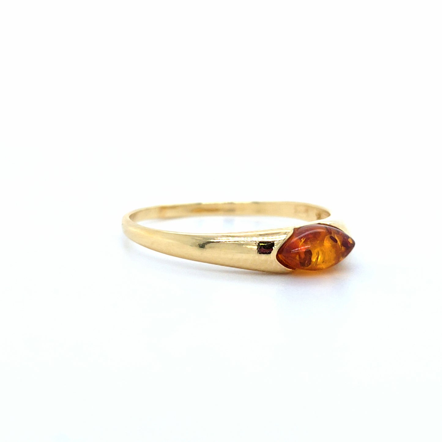 Minimalistischer Silberring mit Bernstein-Marquise – 24 Karat vergoldet