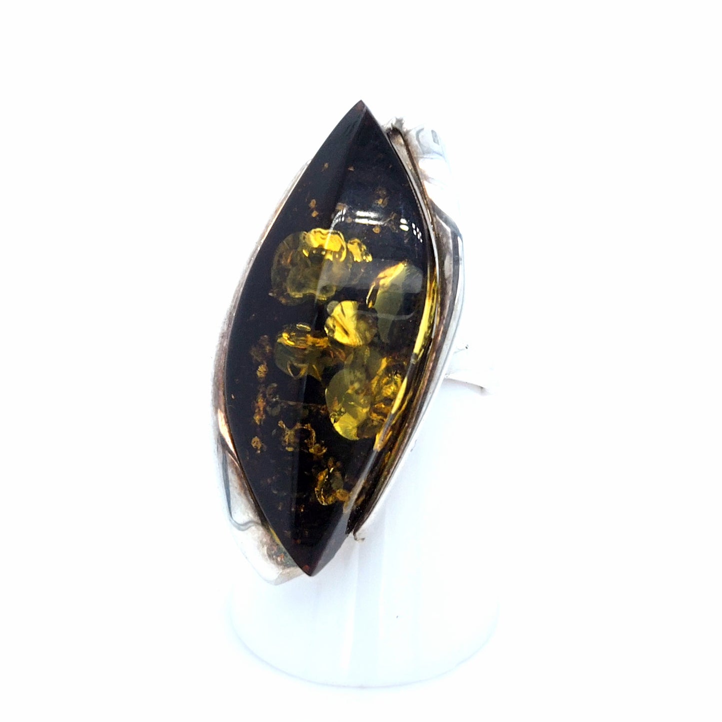Luxus Unikat Echtschmuck Ring verstellbar mit grünem Bernstein und Silber