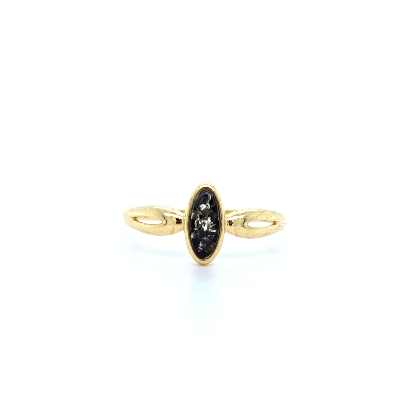Moderner Ring mit marquise-förmigem Bernstein