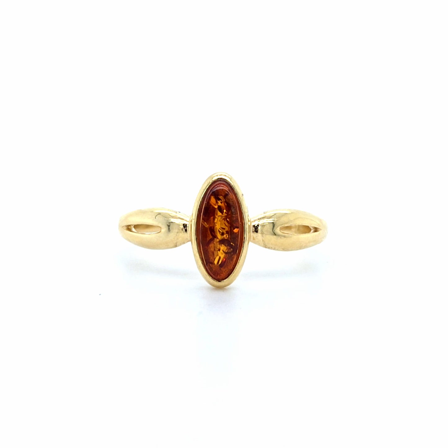 Moderner Ring mit marquise-förmigem Bernstein