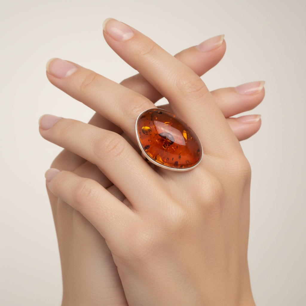 Charaktervoller Statement-Ring: Warm glänzender Honigbernstein