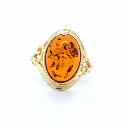 Bague classique en ambre – Argent doublement plaqué or (24 carats)  