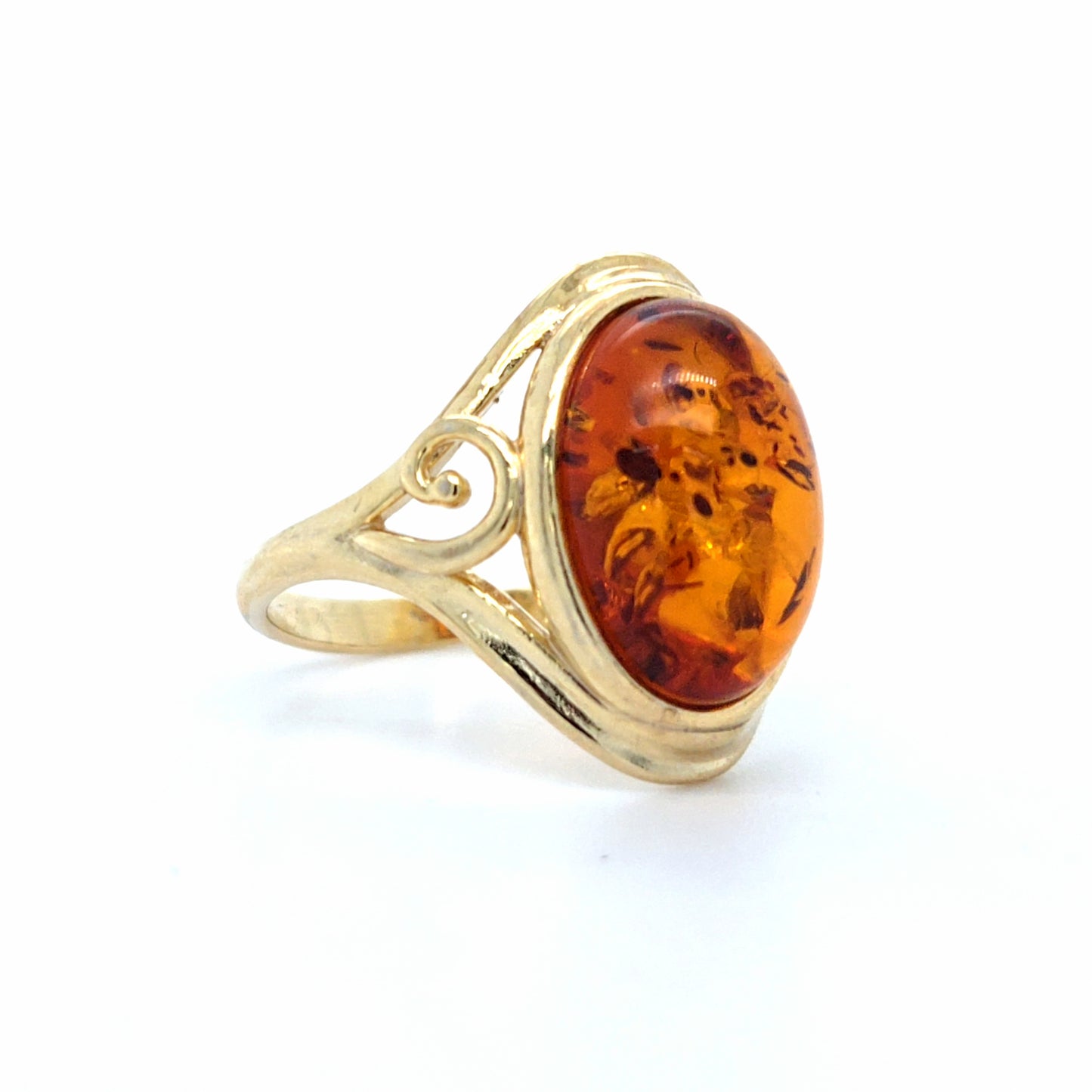 Klassischer Bernstein-Ring – Zweifach vergoldetes Silber (24 Karat)