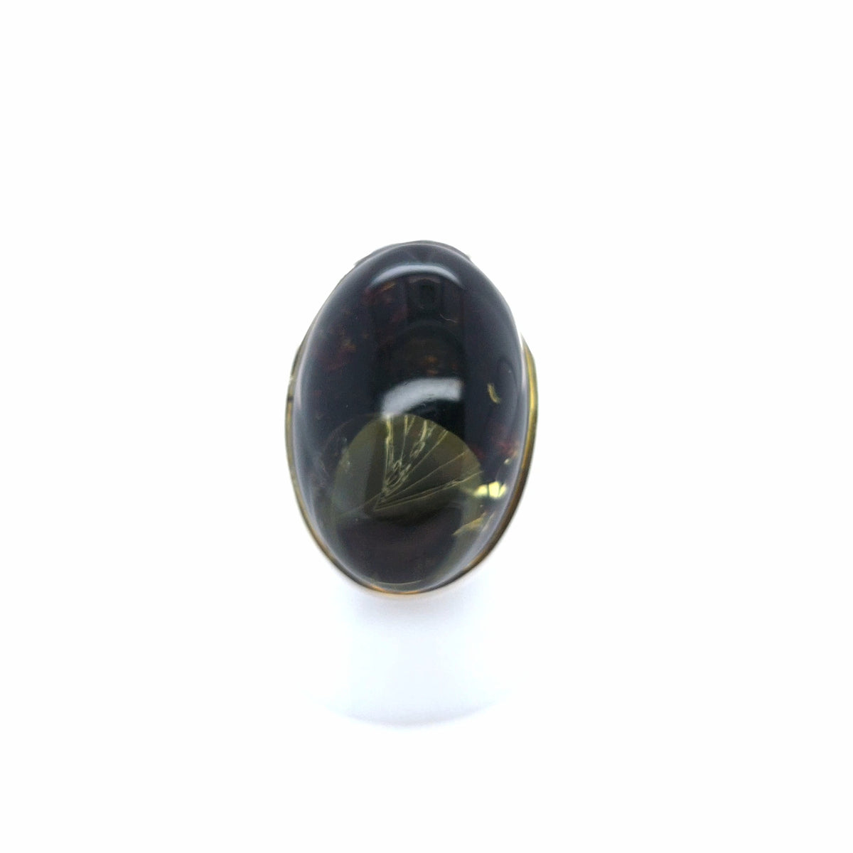 Ring mit tiefgrünem Bernstein oval, 925er Silber – Unikat, verstellbar