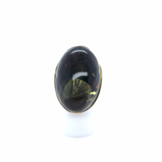 Ring mit tiefgrünem Bernstein oval, 925er Silber – Unikat, verstellbar