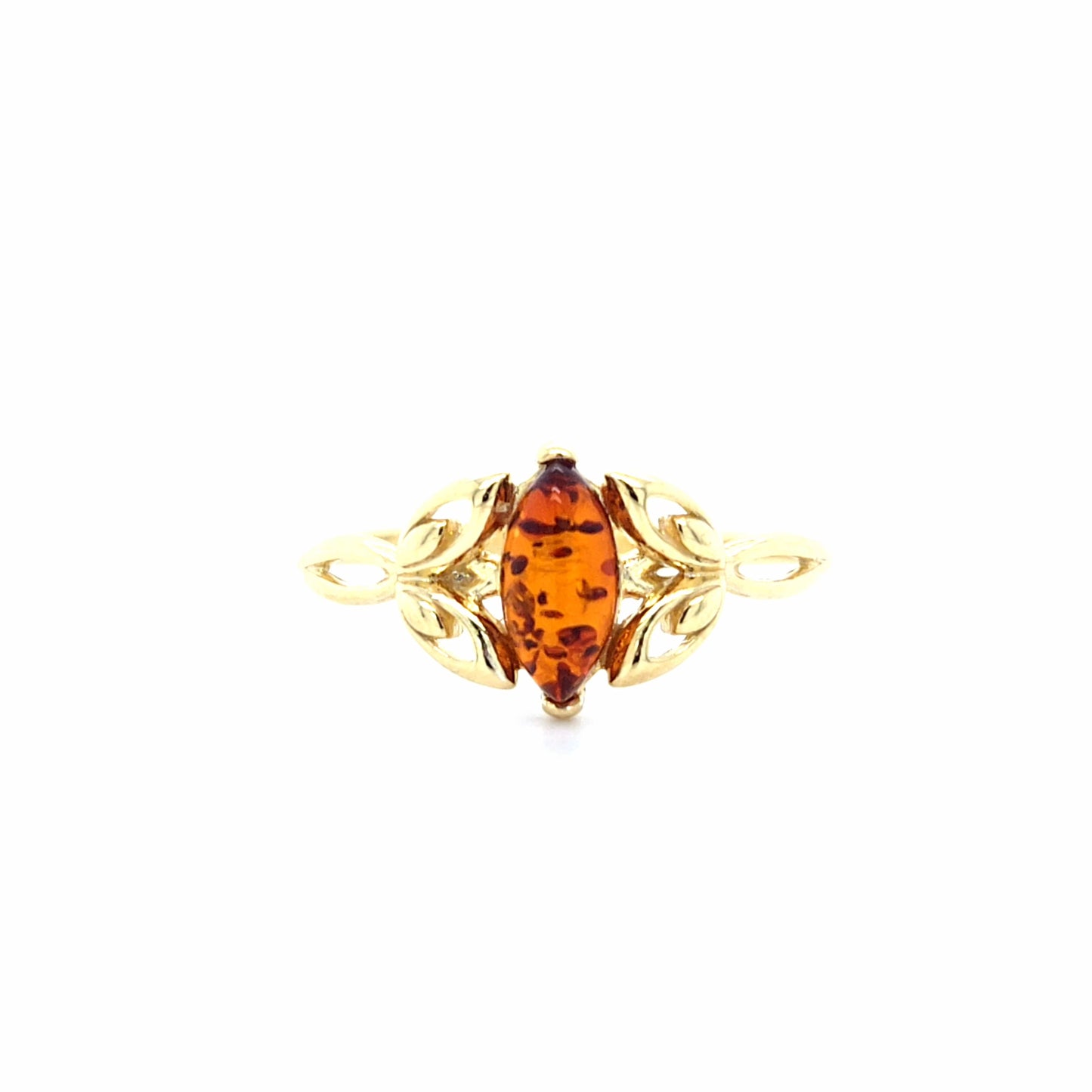 Filigraner Ring aus vergoldetem Silber mit Bernstein