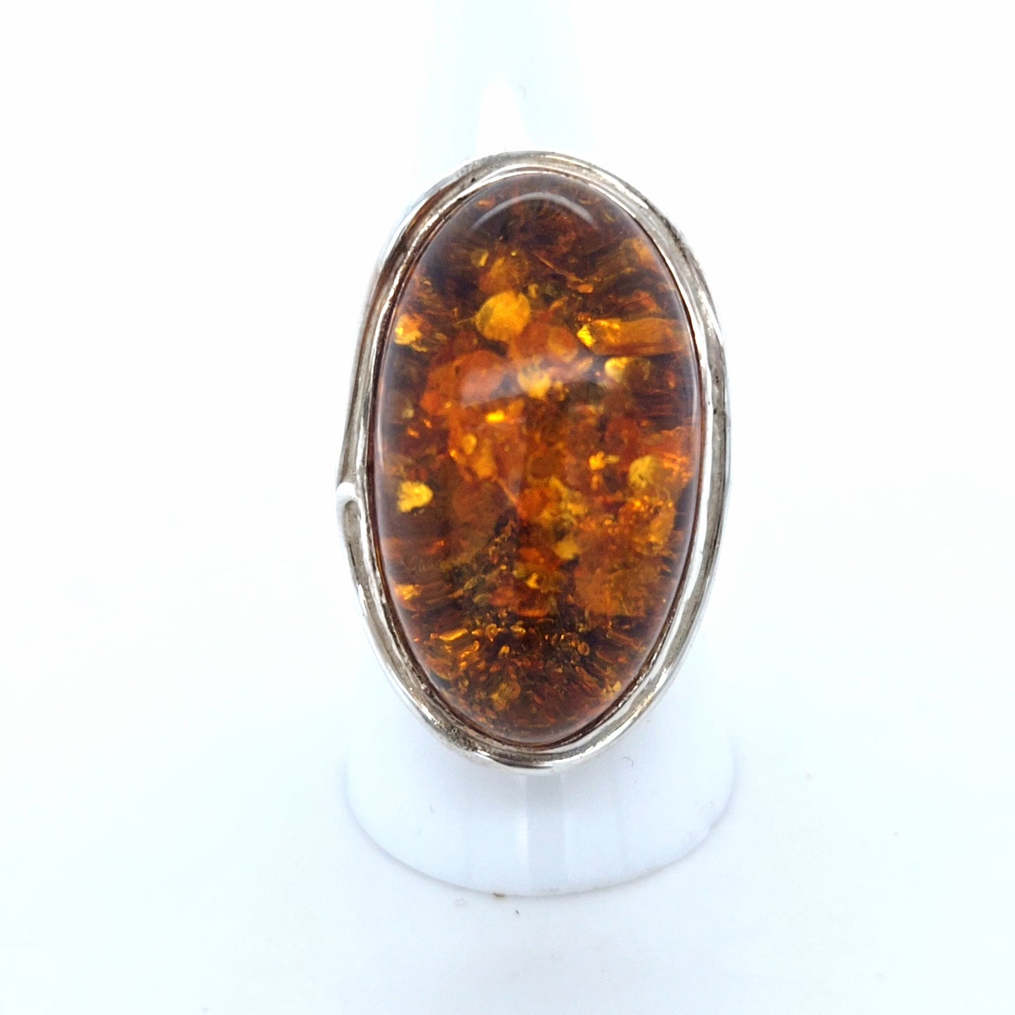 Luxus Echtschmuck: Großer Naturbernstein-Ring mit flexibler Ringschiene