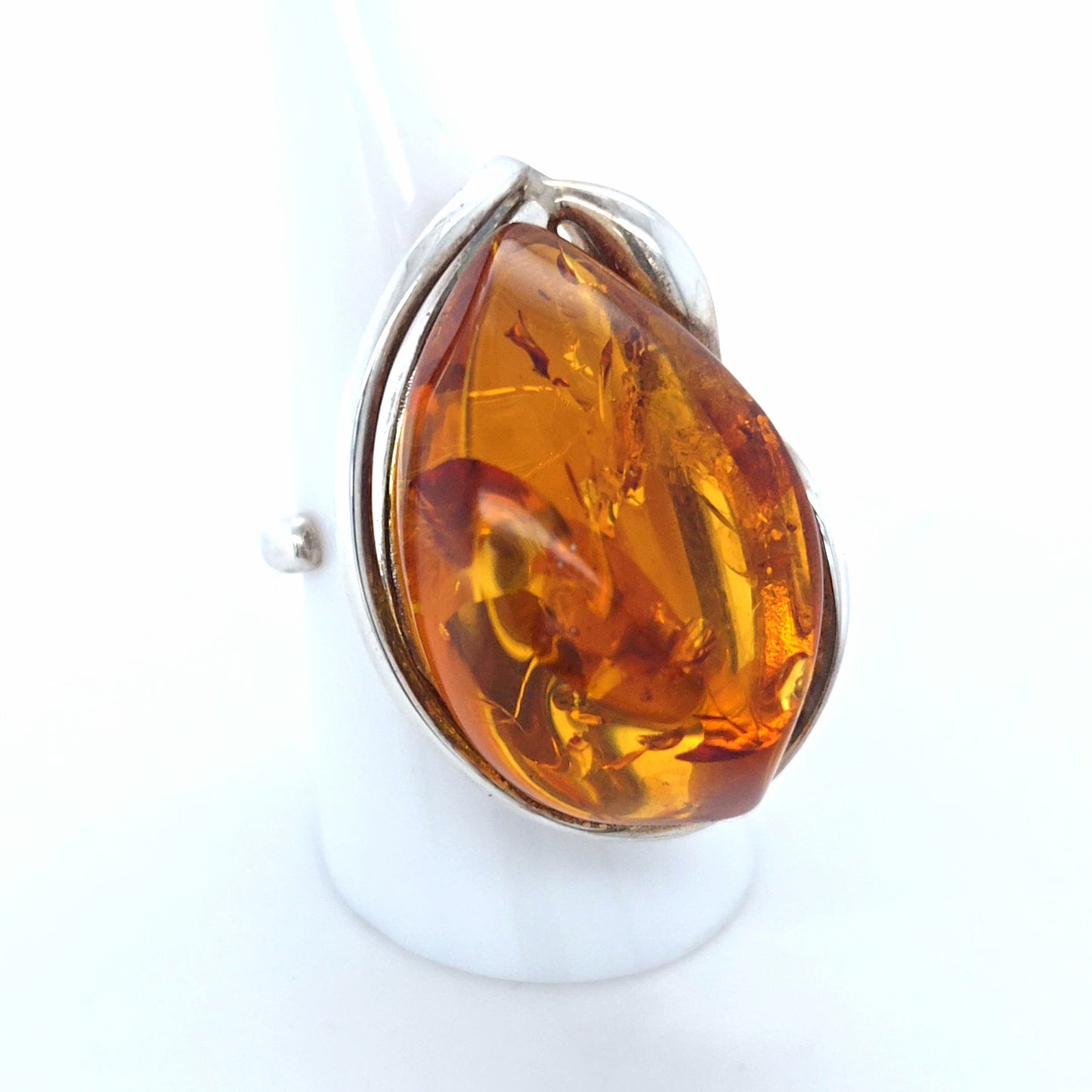 Statement-Ring: Echtes baltisches Naturbernstein & Silber