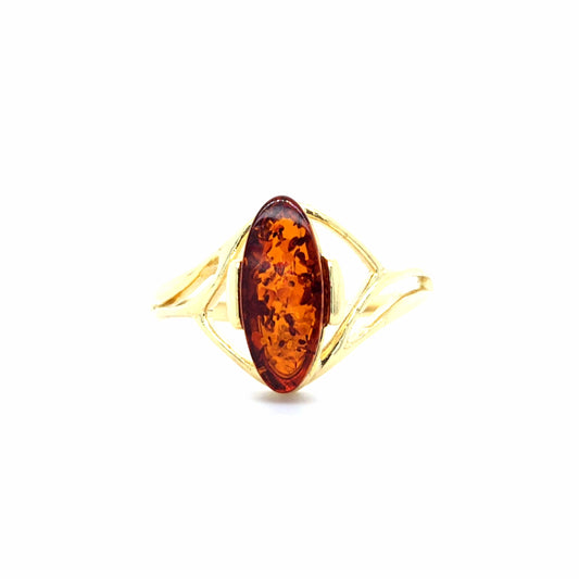 Bague moderne en ambre sur argent 925 sans défaut plaqué or  