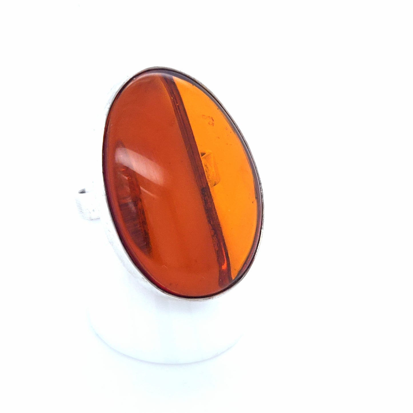 Exklusiver Statement-Ring: Echtes transparentes Naturbernstein & Silber