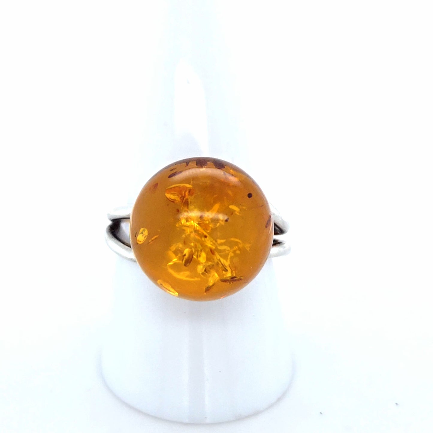 Rundes Bernstein-Unikat verstellbar – 925 Silber Orange