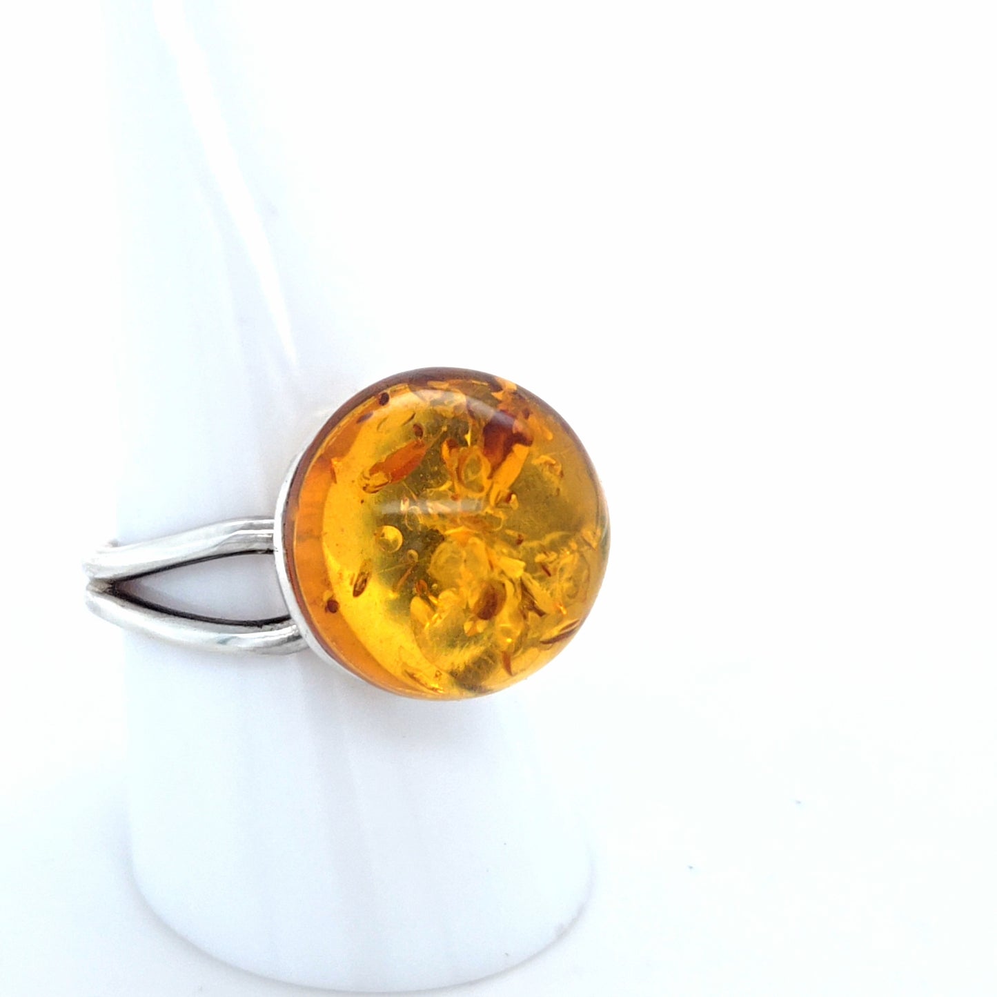Rundes Bernstein-Unikat verstellbar – 925 Silber Orange