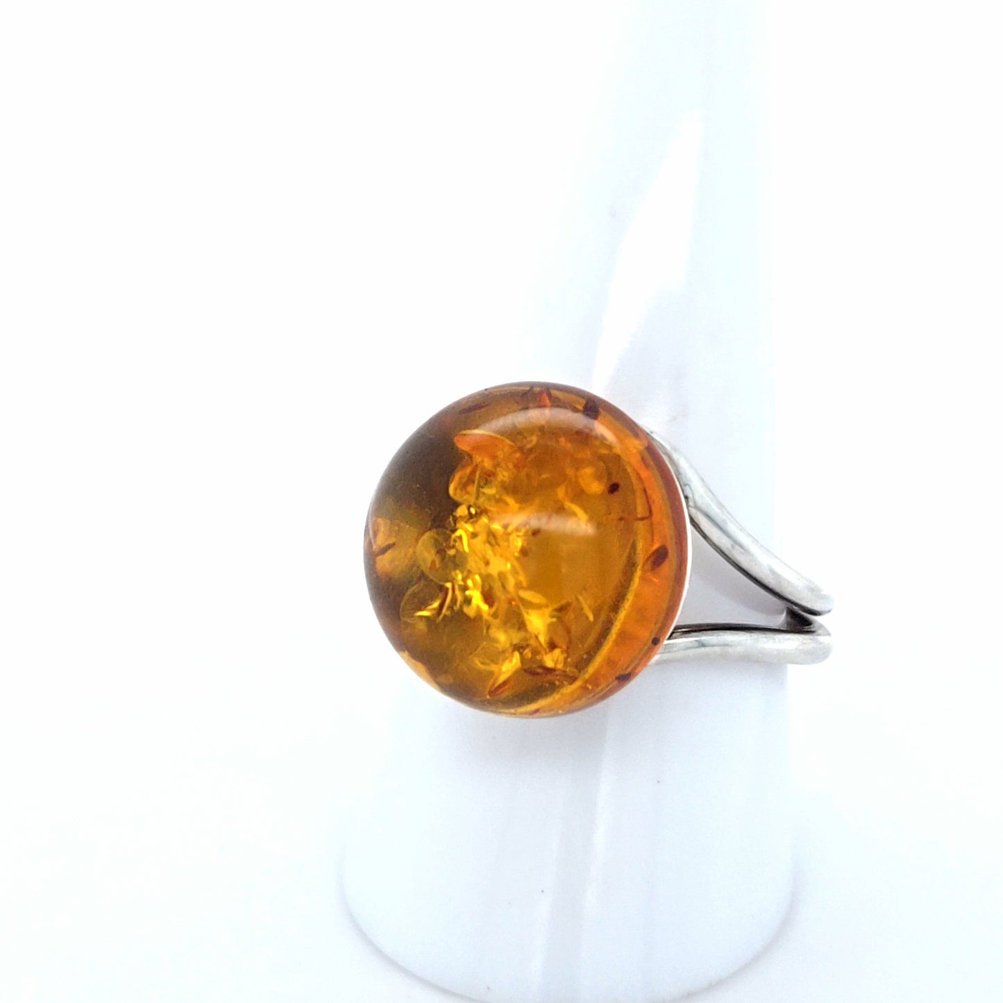 Rundes Bernstein-Unikat verstellbar – 925 Silber Orange