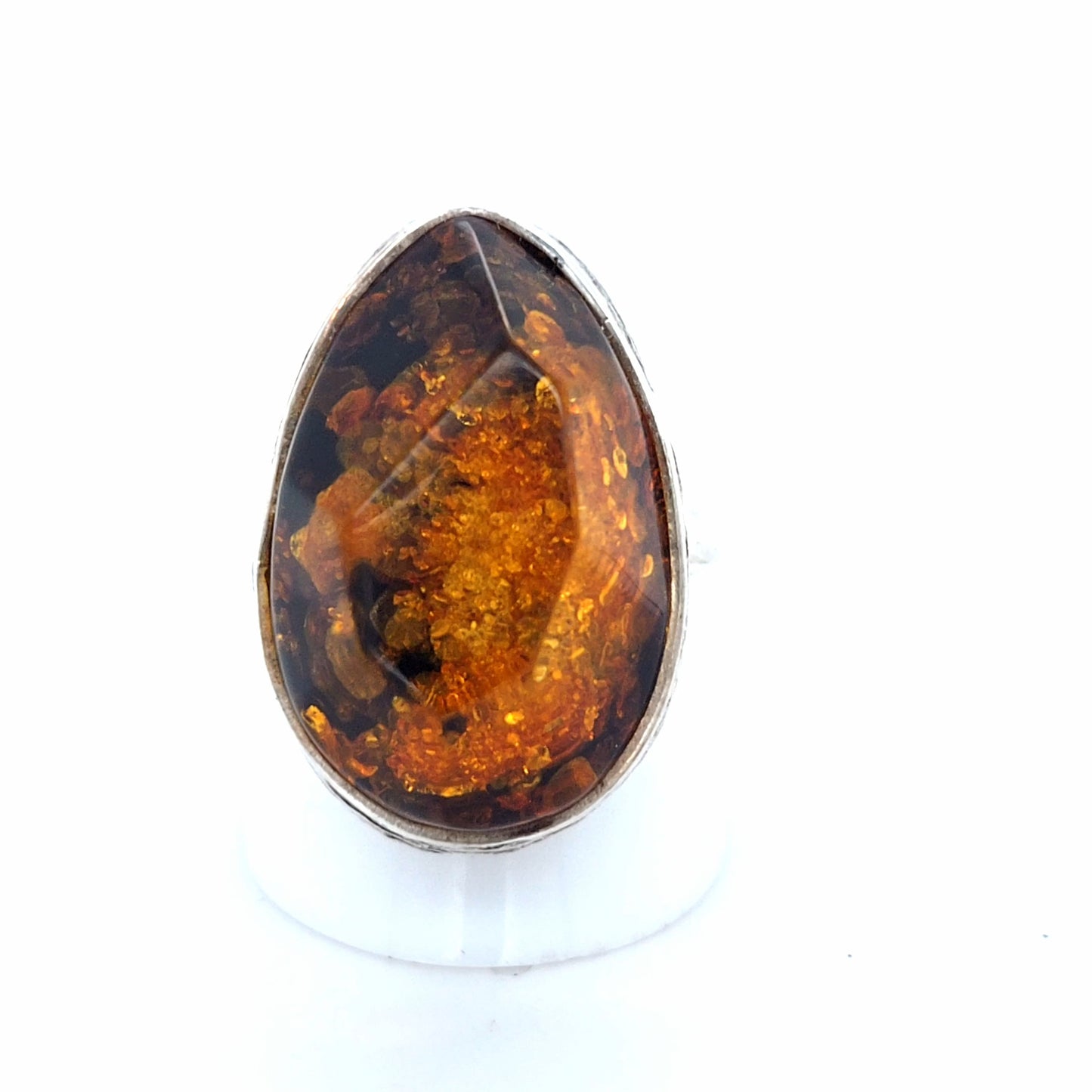 Tropfen-Bernsteinring verstellbar – 925 Silber Orange Unikat