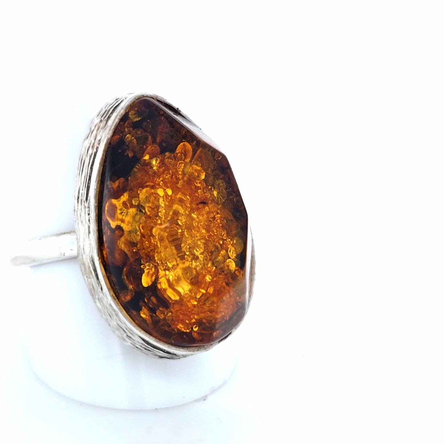 Tropfen-Bernsteinring verstellbar – 925 Silber Orange Unikat