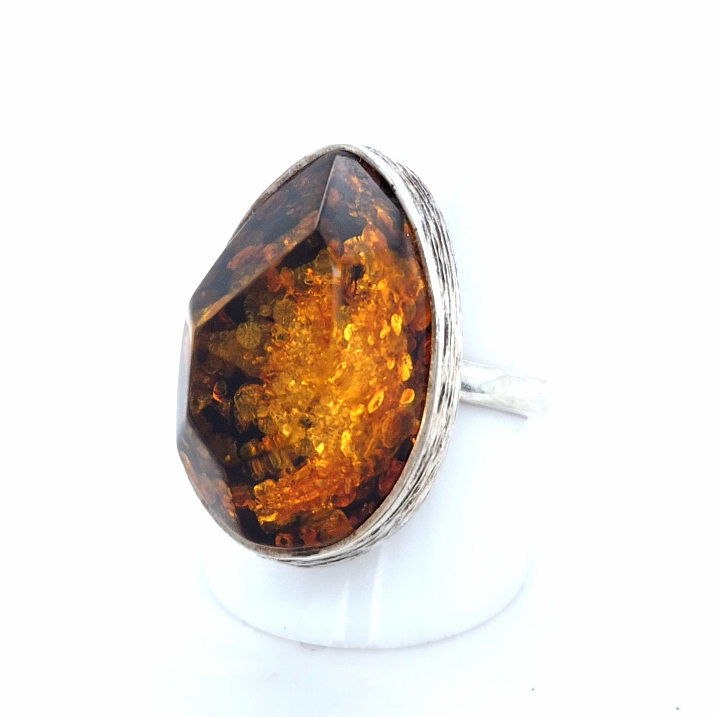 Tropfen-Bernsteinring verstellbar – 925 Silber Orange Unikat