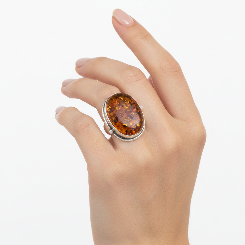Eleganter Ring aus 925er Silber mit Ostsee-Bernstein Orange