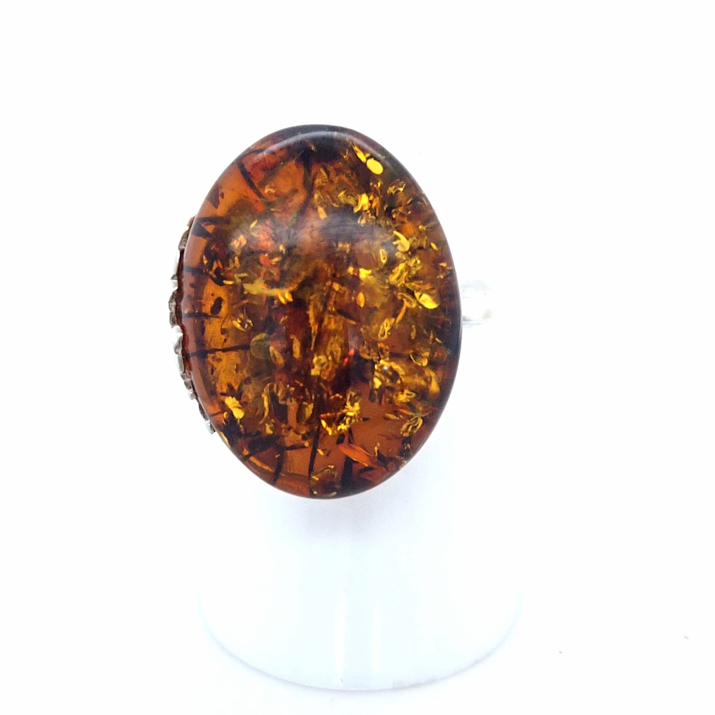 Echtschmuck Ring verstellbar 925 Silber Naturbernstein Orange Handarbeit