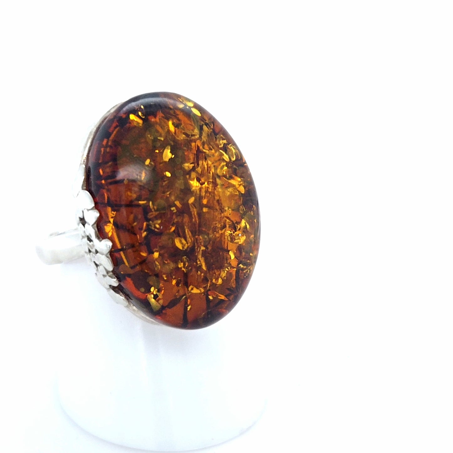 Echtschmuck Ring verstellbar 925 Silber Naturbernstein Orange Handarbeit