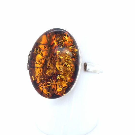 Echtschmuck Ring verstellbar 925 Silber Naturbernstein Orange Handarbeit