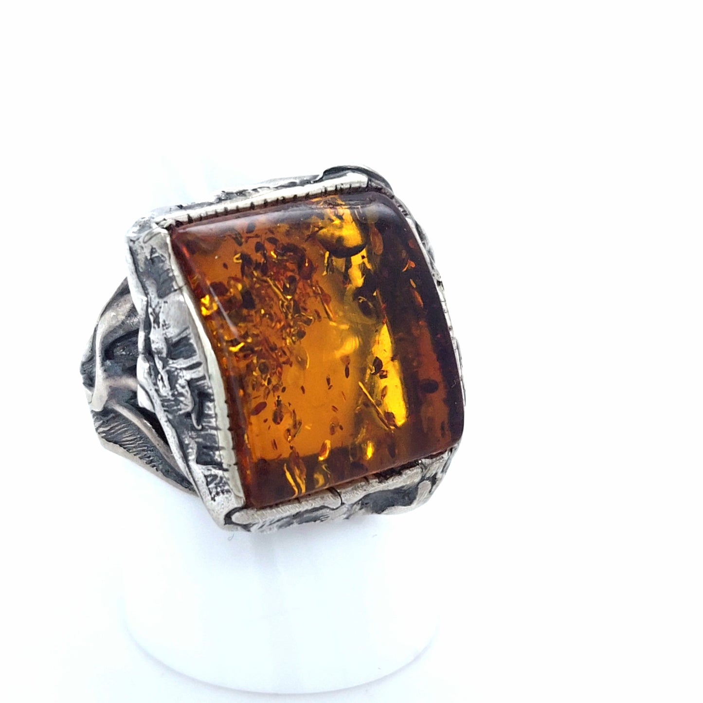 Antiker Bernsteinring im Vintage-Stil – 925 Silber Verstellbar Orange