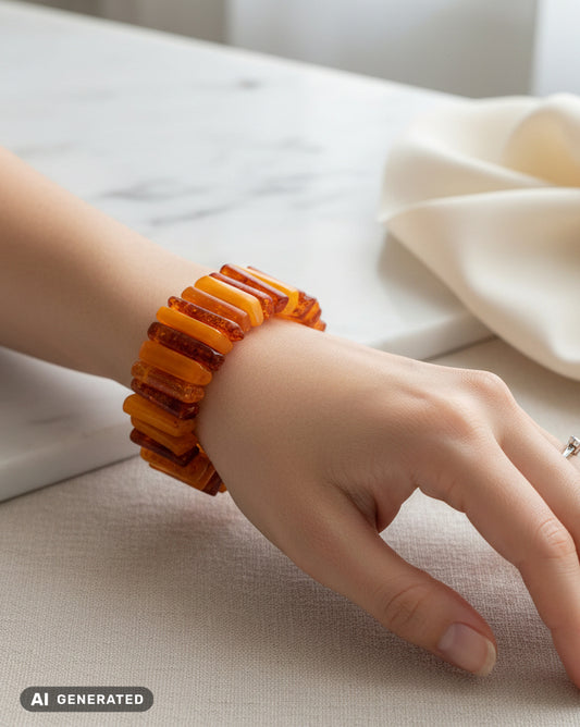 Edler Bernsteinschmuck: Elastisches Design-Unikat für das Handgelenk