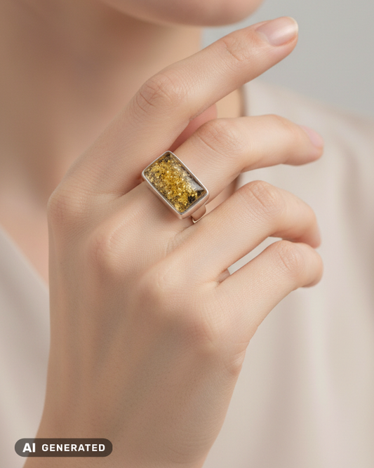 Ostsee-Gold: Edler Ring mit markantem eckigen Naturstein in Grün