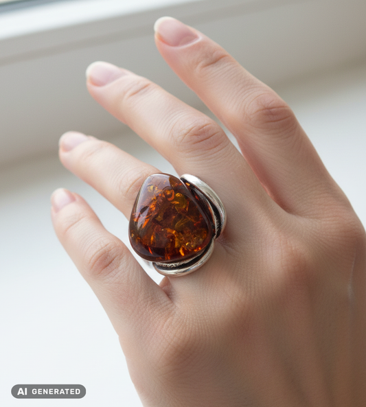 Exklusiver Statement-Ring: Echtes baltisches Naturbernstein & Silber