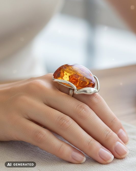 Statement-Ring: Echtes baltisches Naturbernstein & Silber
