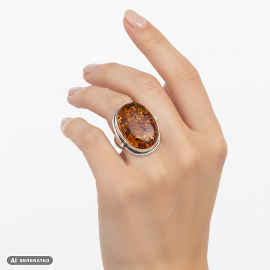 Eleganter Ring aus 925er Silber mit Ostsee-Bernstein Orange
