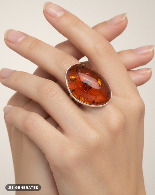 Charaktervoller Statement-Ring: Warm glänzender Honigbernstein