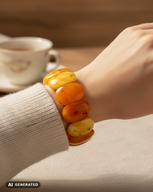 Echtes Ostsee-Amber Armband Flexibel auf Doppel-Gummizug für Handumfang 16-19 cm