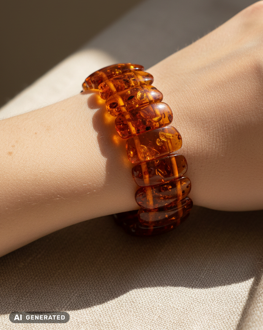 Luxus Echtschmuck: Flexibles Bernstein-Armband mit individuellem Farbspiel