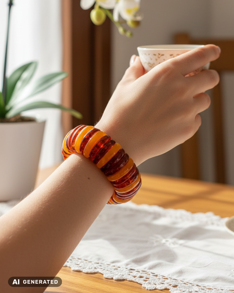 Handgefertigtes Bernstein-Armband: Rügen Unikat mit zweifarbigem Ostseeschmuck