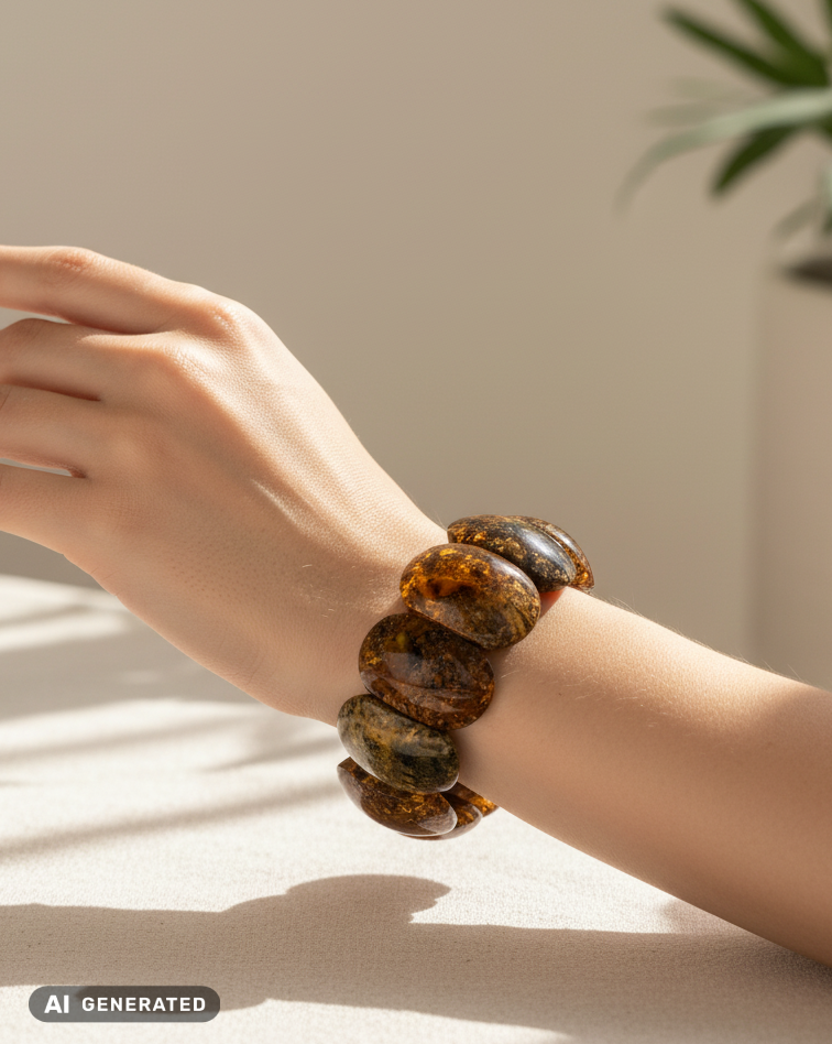 Handarbeit Bernstein-Armband mit natürlicher, dunkler Maserung